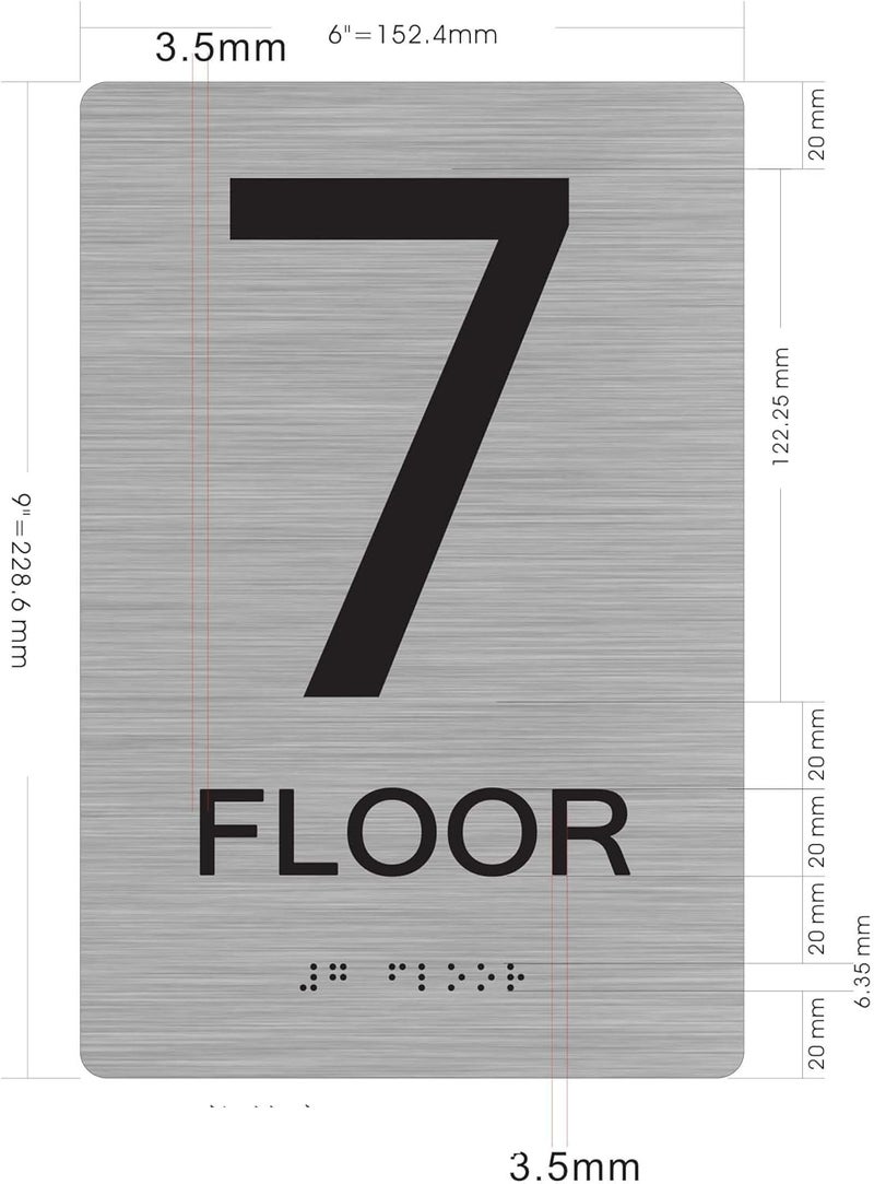 BUILDINGSIGNS.COM Floor Number Sign Tactile Graphics Grade 2 Braille Text With Raised Letters Aluminum, Safety Sign For Office, School Hospital,Brush Silver (7Th Floor) - Image 2